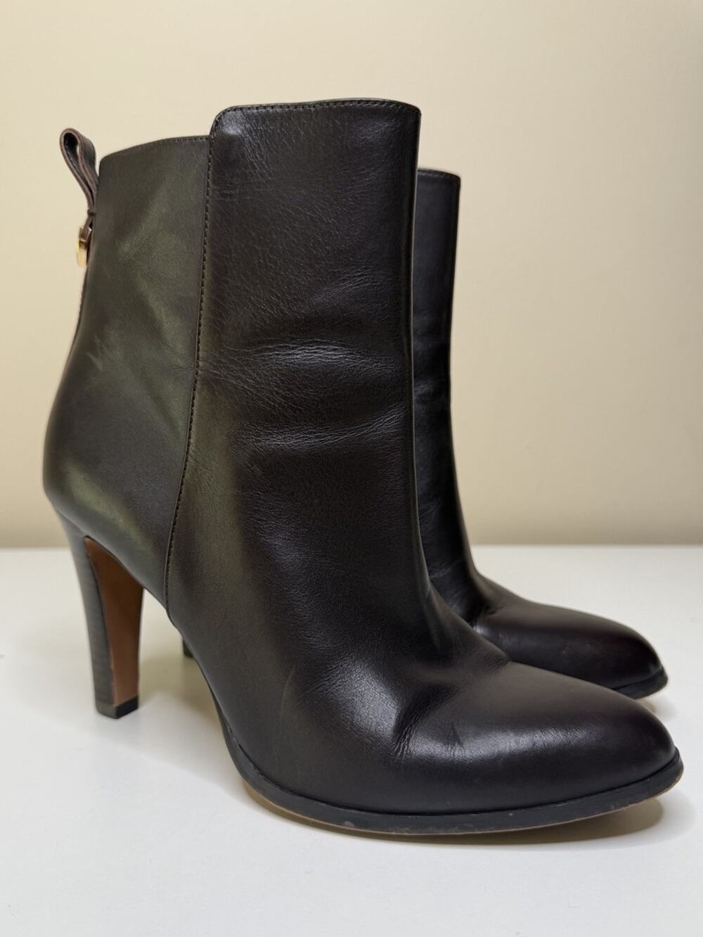 Coach Jemma Ankle Bootie Womens 9B Dark Brown Leather Side Zip Heeled Boot